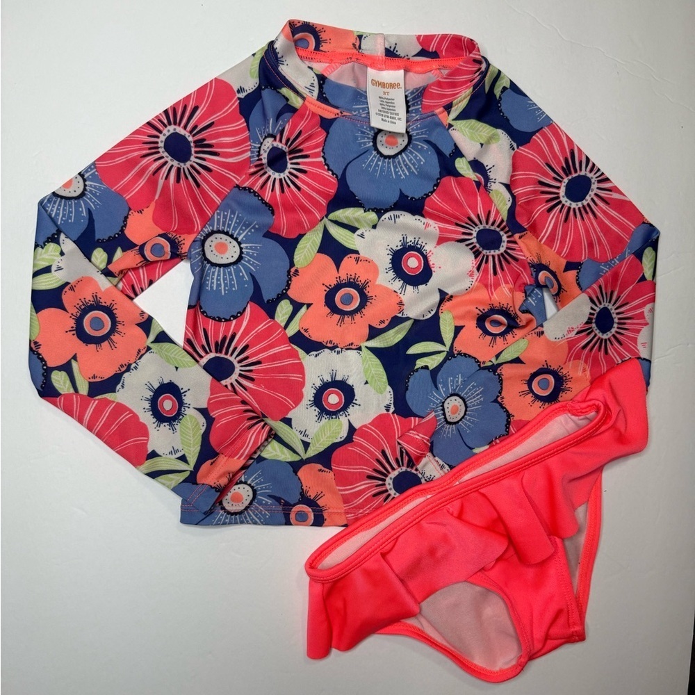 Gymboree Multicolored Floral Rashguard Swim Set Size 3T
